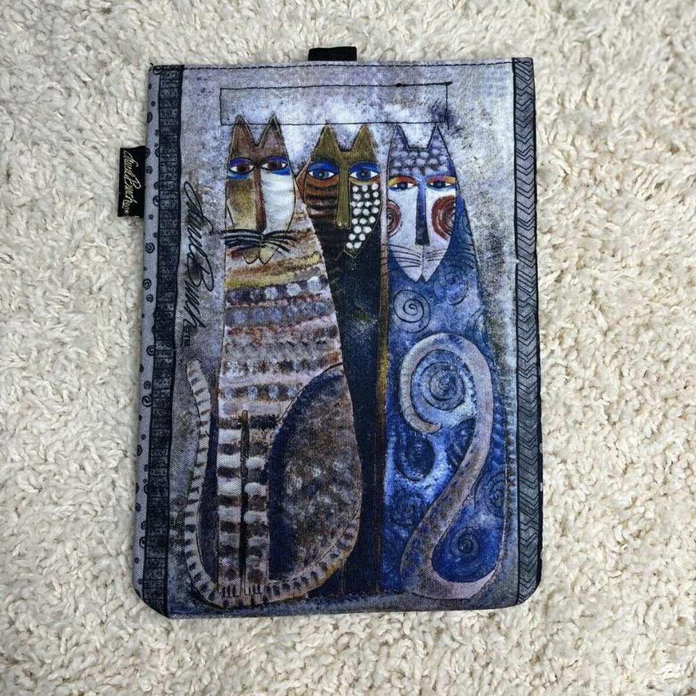 Laurel Burch iPad Kindle Pouch Tall Whiskered Cat Face Padded Case Canvas Cover